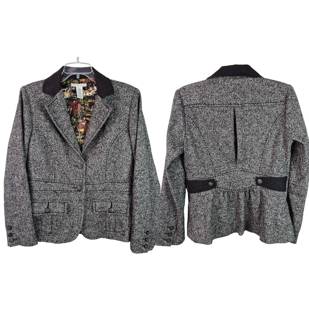 Cabi Gray Black 2 Button Wool Jacket Equestrian Hunt Scene Liner 2 Pockets 8